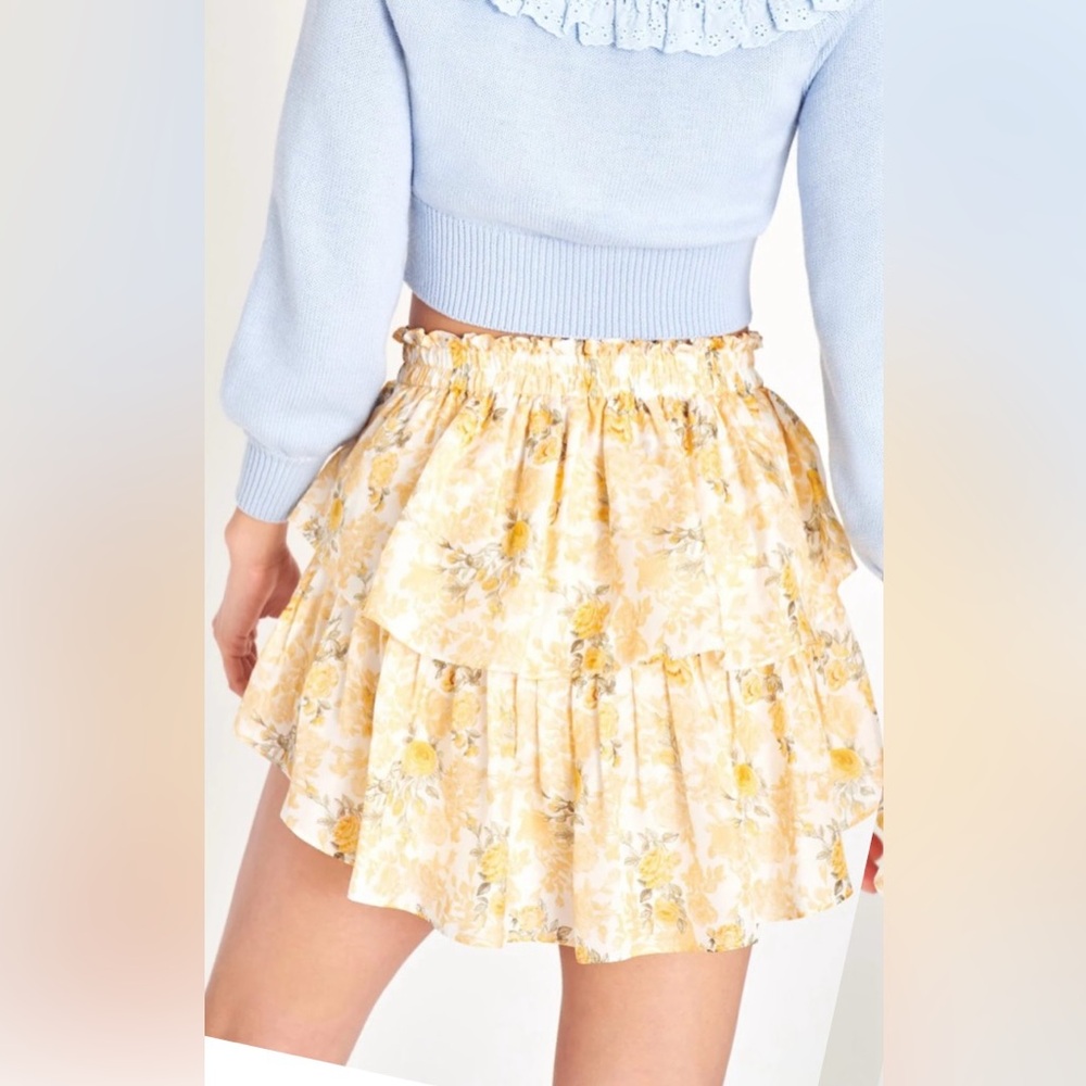 LoveShackFancy Lemon Daydream Silk Ruffle Mini Skirt Size Medium